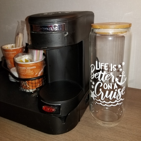24oz Glass Tumbler with Bamboo Lid and 'Life Is' White Text - Picture 1 of 6